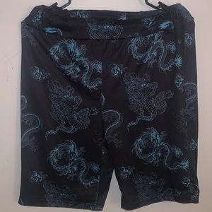 Blue And Black Dragon Print Biker Shorts